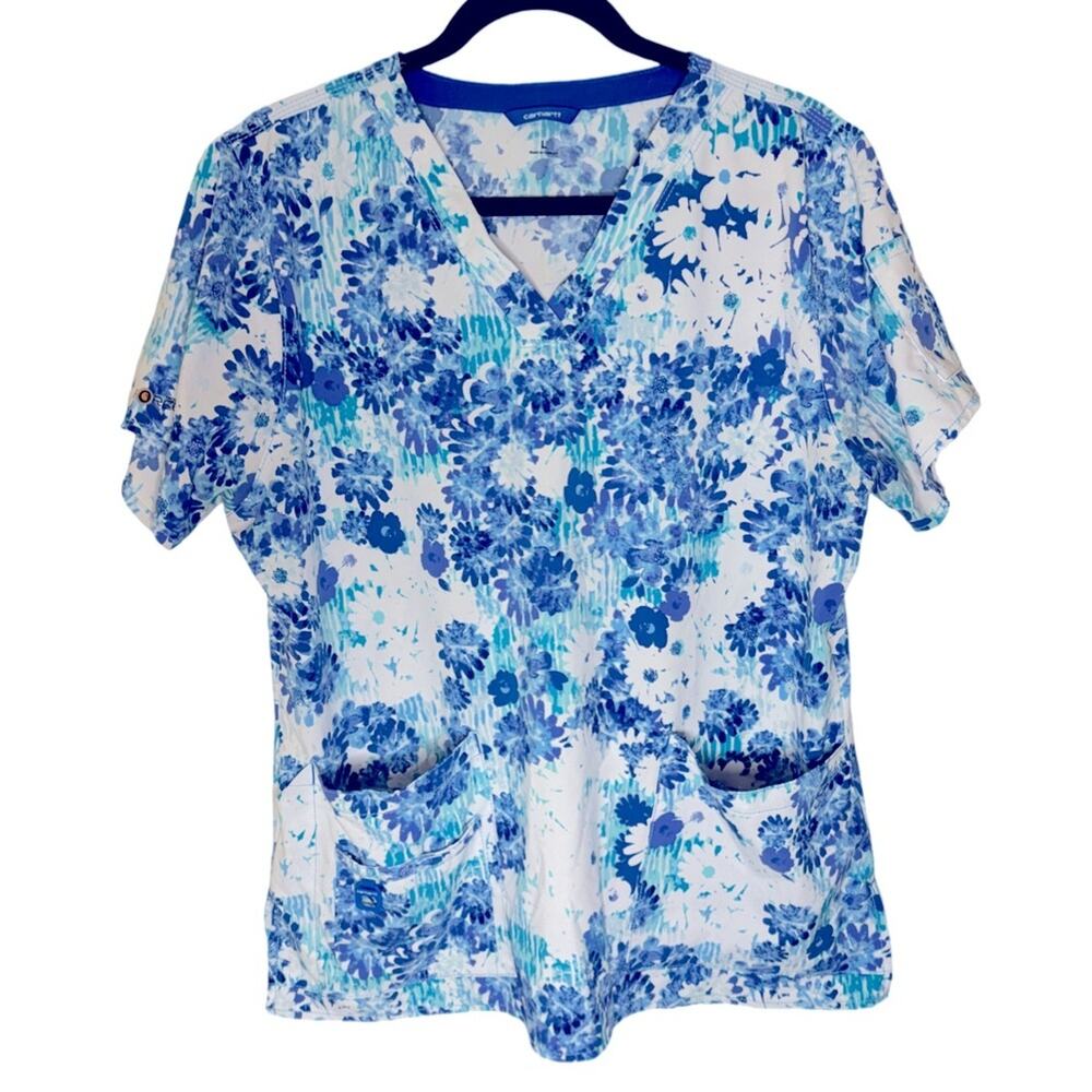 Carhartt Cross Flex Floral Two Pocket V Neck Scrub Top Size L